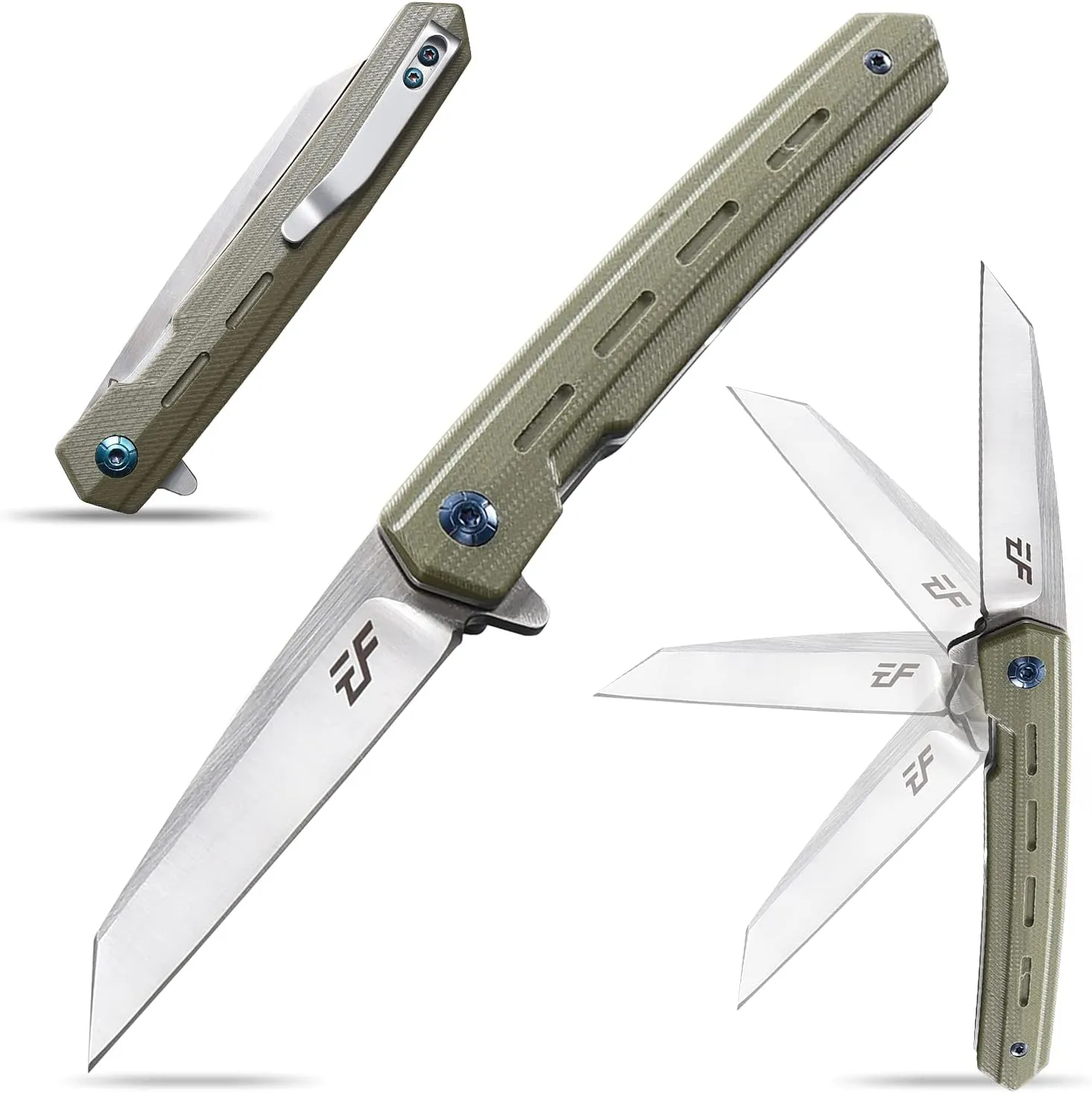 Eafengrow EF946 Folding Knife D2 Steel Blade G10 Handle EDC Tool Knives for Camping Hiking Survival Outdoor (GREEN)
