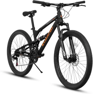 Ecarpat 24/26/27.5 Inch Mountain Bike, Dual/Front Suspension Mens Mountain Bike with 21 Speeds High-Carbon Steel Frame and Disc/V Brakes, Adult Sport Bicycle for Trail Snow Commuter City Road