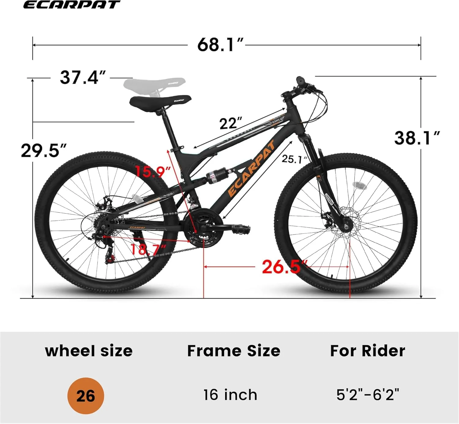 Ecarpat 24/26/27.5 Inch Mountain Bike, Dual/Front Suspension Mens Mountain Bike with 21 Speeds High-Carbon Steel Frame and Disc/V Brakes, Adult Sport Bicycle for Trail Snow Commuter City Road