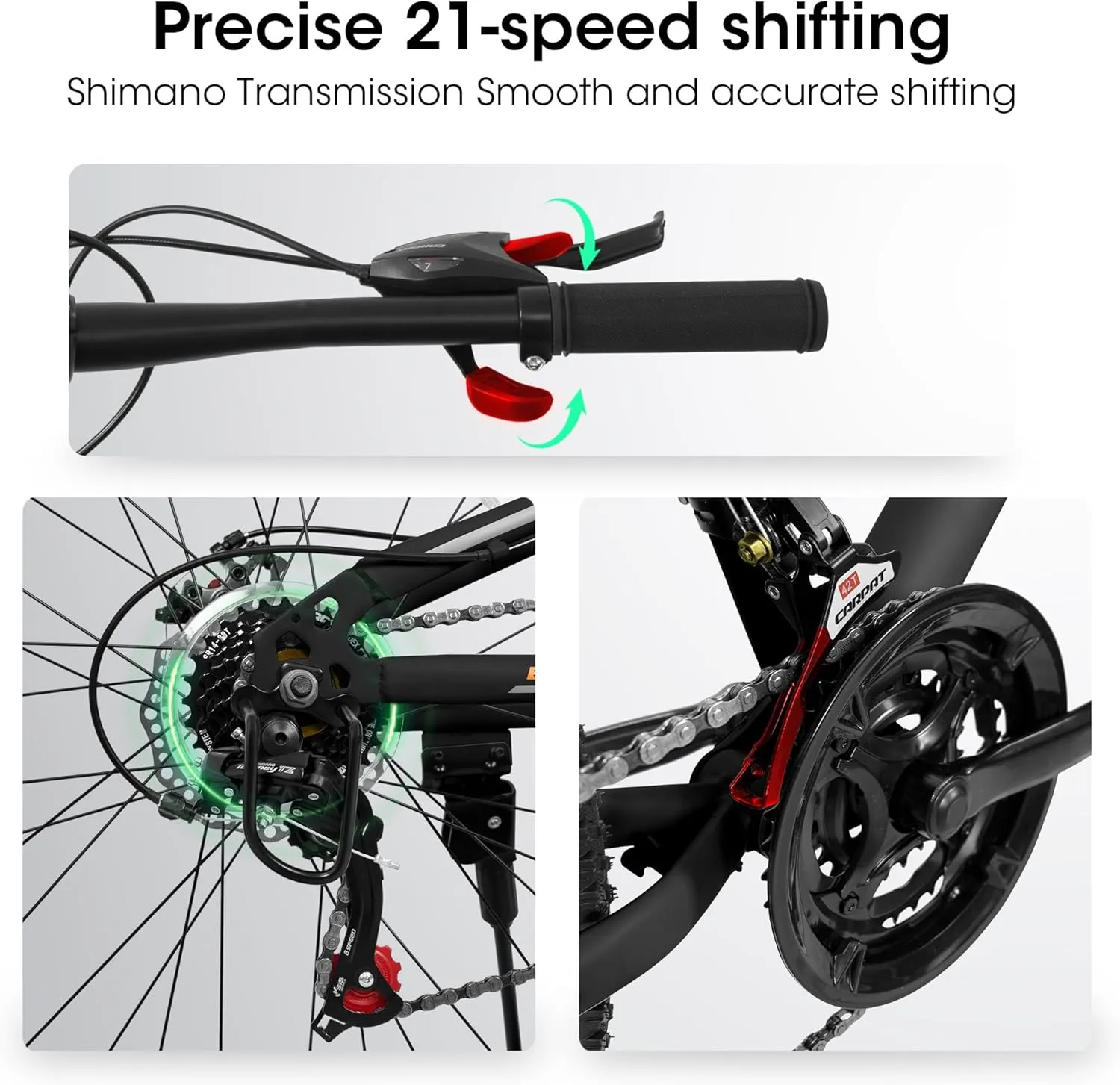 Ecarpat 24/26/27.5 Inch Mountain Bike, Dual/Front Suspension Mens Mountain Bike with 21 Speeds High-Carbon Steel Frame and Disc/V Brakes, Adult Sport Bicycle for Trail Snow Commuter City Road