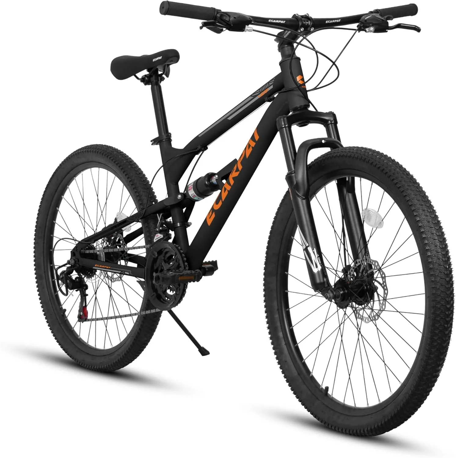 Ecarpat 24/26/27.5 Inch Mountain Bike, Dual/Front Suspension Mens Mountain Bike with 21 Speeds High-Carbon Steel Frame and Disc/V Brakes, Adult Sport Bicycle for Trail Snow Commuter City Road