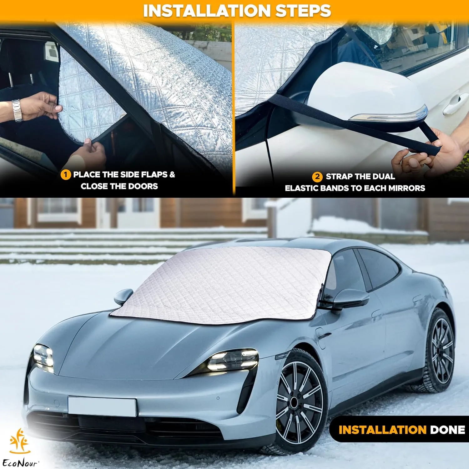 EcoNour Truck and SUV Windshield Cover for Ice and Snow | Heavy Duty Winter Windshield Snow Cover for Car| Frost and Ice Shield for Large Vehicles | Winter Car Accessories | X-Large (74" x 49")