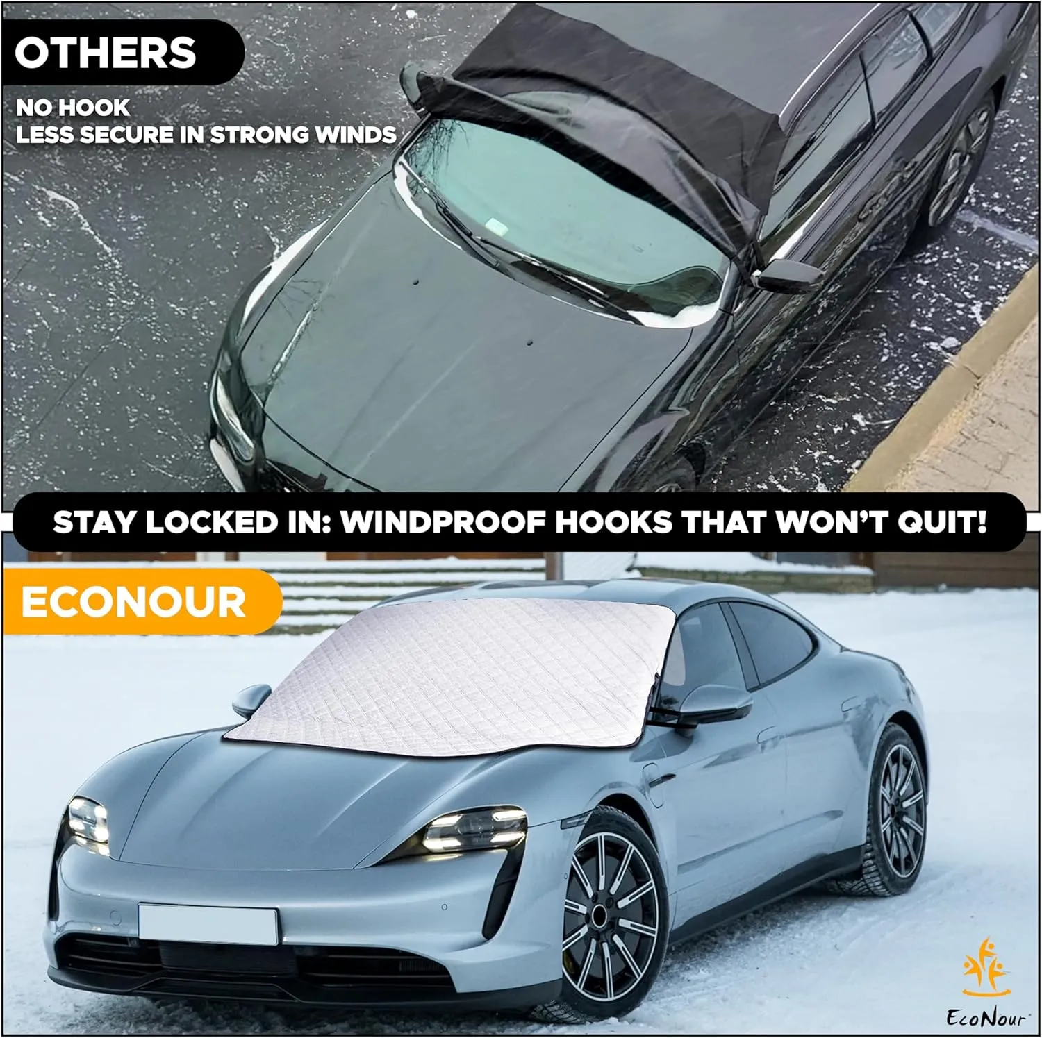 EcoNour Truck and SUV Windshield Cover for Ice and Snow | Heavy Duty Winter Windshield Snow Cover for Car| Frost and Ice Shield for Large Vehicles | Winter Car Accessories | X-Large (74" x 49")