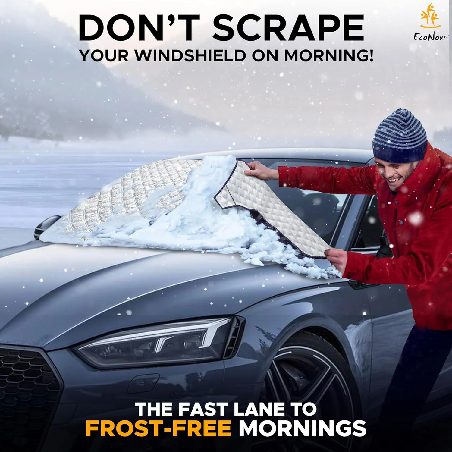 EcoNour Truck and SUV Windshield Cover for Ice and Snow | Heavy Duty Winter Windshield Snow Cover for Car| Frost and Ice Shield for Large Vehicles | Winter Car Accessories | X-Large (74" x 49")
