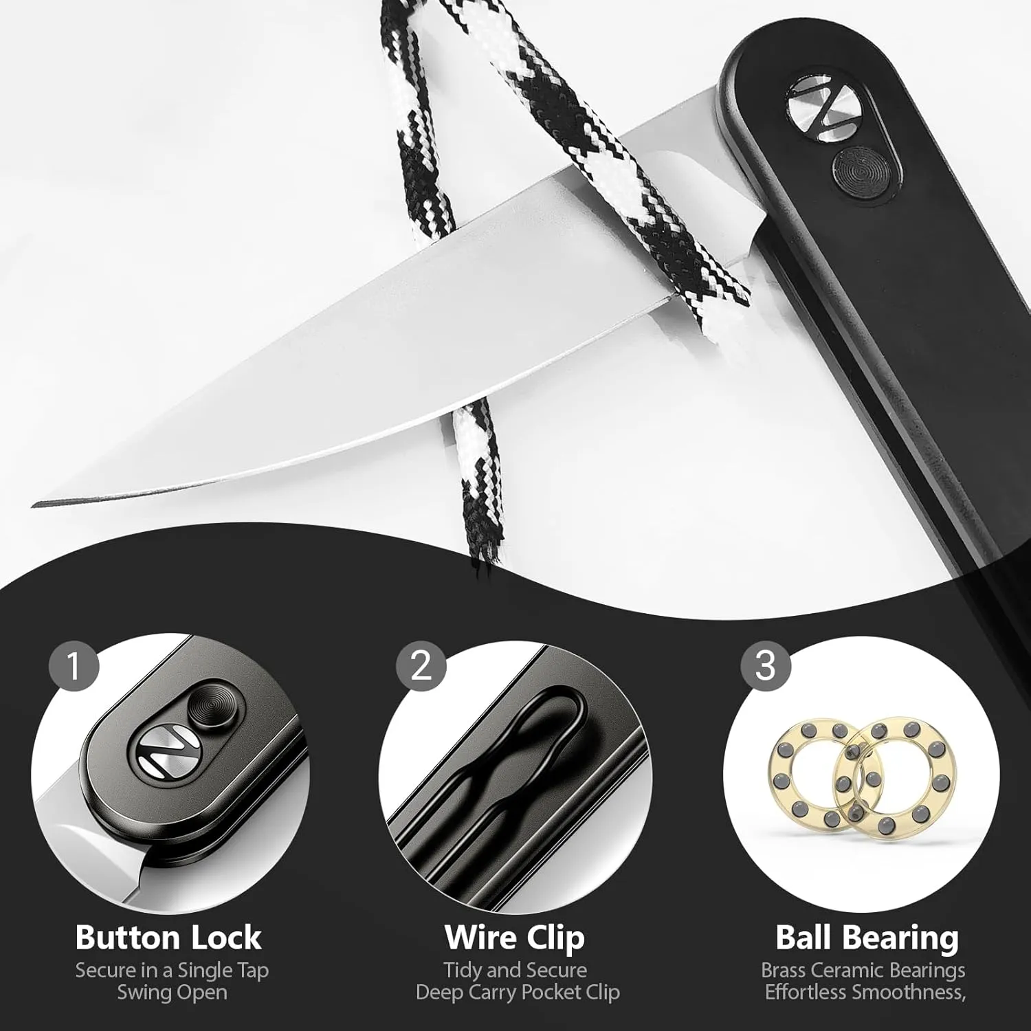 EDC Pocket Folding Knife, 2.98" Sandvik 14C28N Blade, Aluminum Handle with Deep Carry Pocket Wire Clip for Everyday Carry NS001-GC