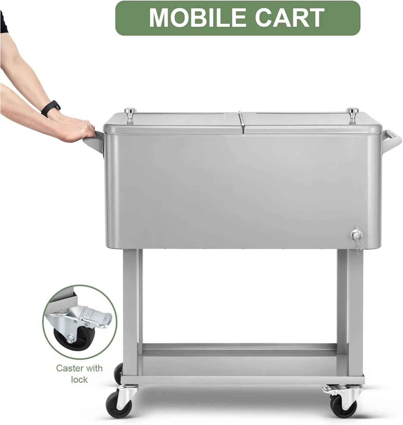 EDOSTORY 80 Quart Rolling Ice Chest Cooler Cart,Patio Backyard Party Drink Beverage Bar Stand Up Cooler Trolley with Ice Scoop