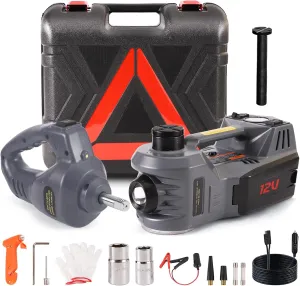 EFFIROSO Electric Car Jack Kit 5 Ton 12V Hydraulic Floor Jack with Impact Wrench Tire Inflator Pump for Vehicle Emergency Repair Kit (Lifting 6.1 to 17.7 inches Gray)
