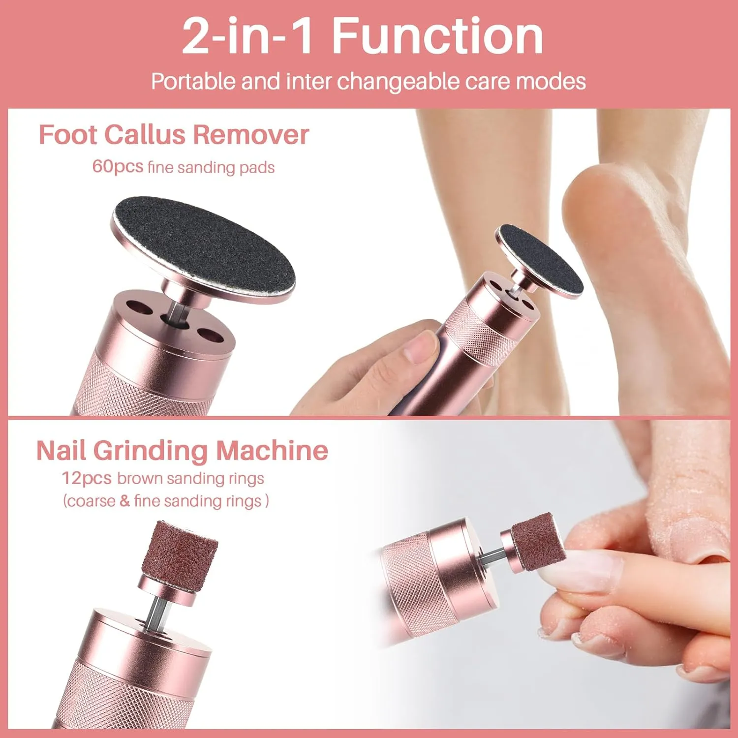 Electric Foot Callus Remover,2-in-1 Foot Filer/Nail Filer, Pedicure Kit Foot Scrubber Deadskin Callus Remover, Foot Care Kit Pedicure Tools for Dead Skin Callus Hardskin Dry Cracks-Champagne Gold