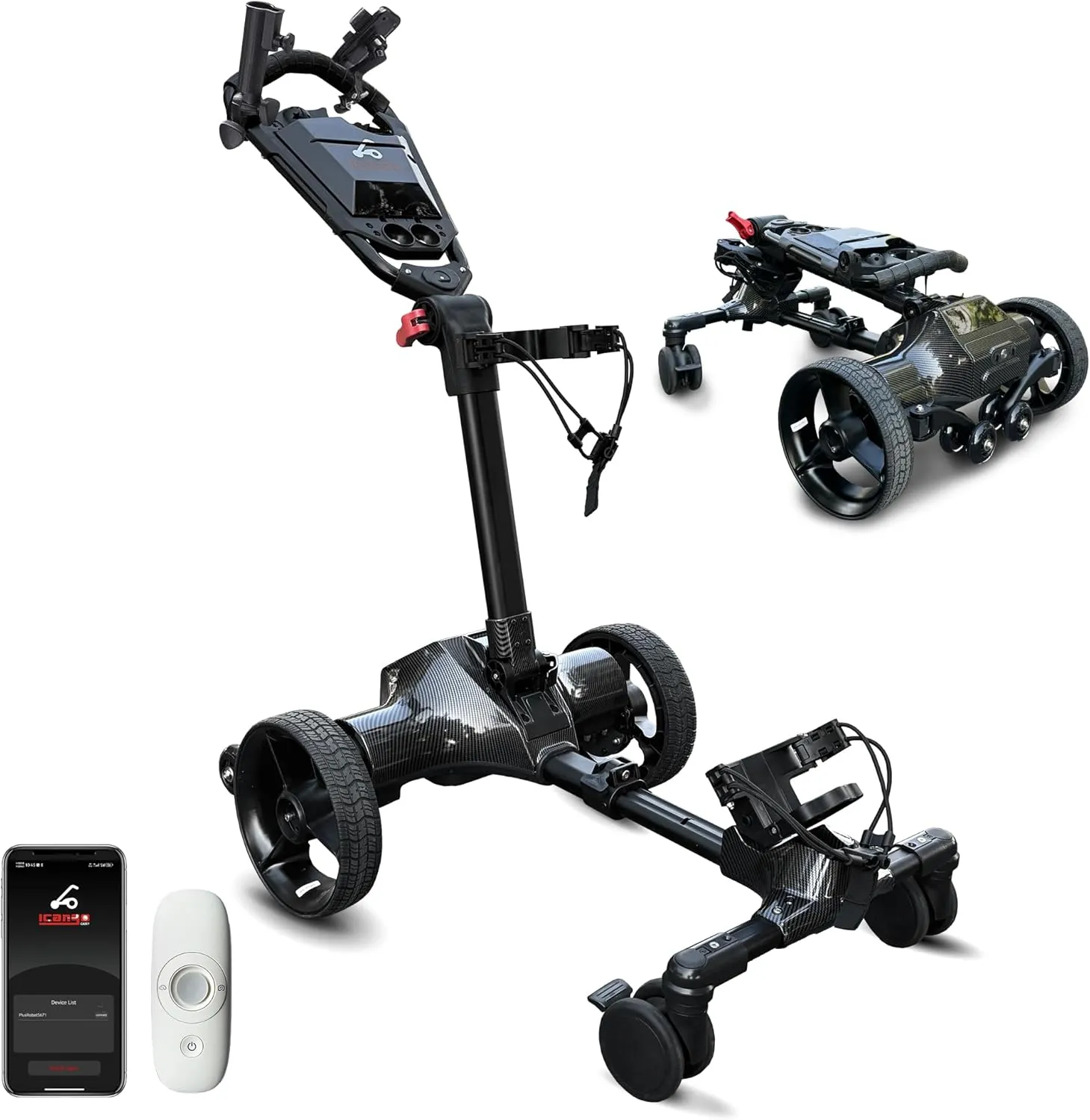 Electric Golf Cart with Remote Control, Auto-Follow Golf Push Cart Caddy, All Terrain Foldable Portable Trolley Golf Cart Accessories, Phone-GPS