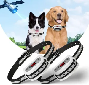 Electric GPS Wireless Dog Fence System, Pet Containment System with Waterproof and Rechargeable Training Collar Receiver for 2 Dogs Pets Container Boundary (White)