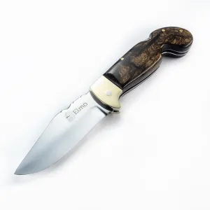 elmo Sorocaba Folding Lock-Back Knife, Brass Bolsters, Brazilian Noble Wood Handle, 4″ 420HC Blade With Leather Sheath.