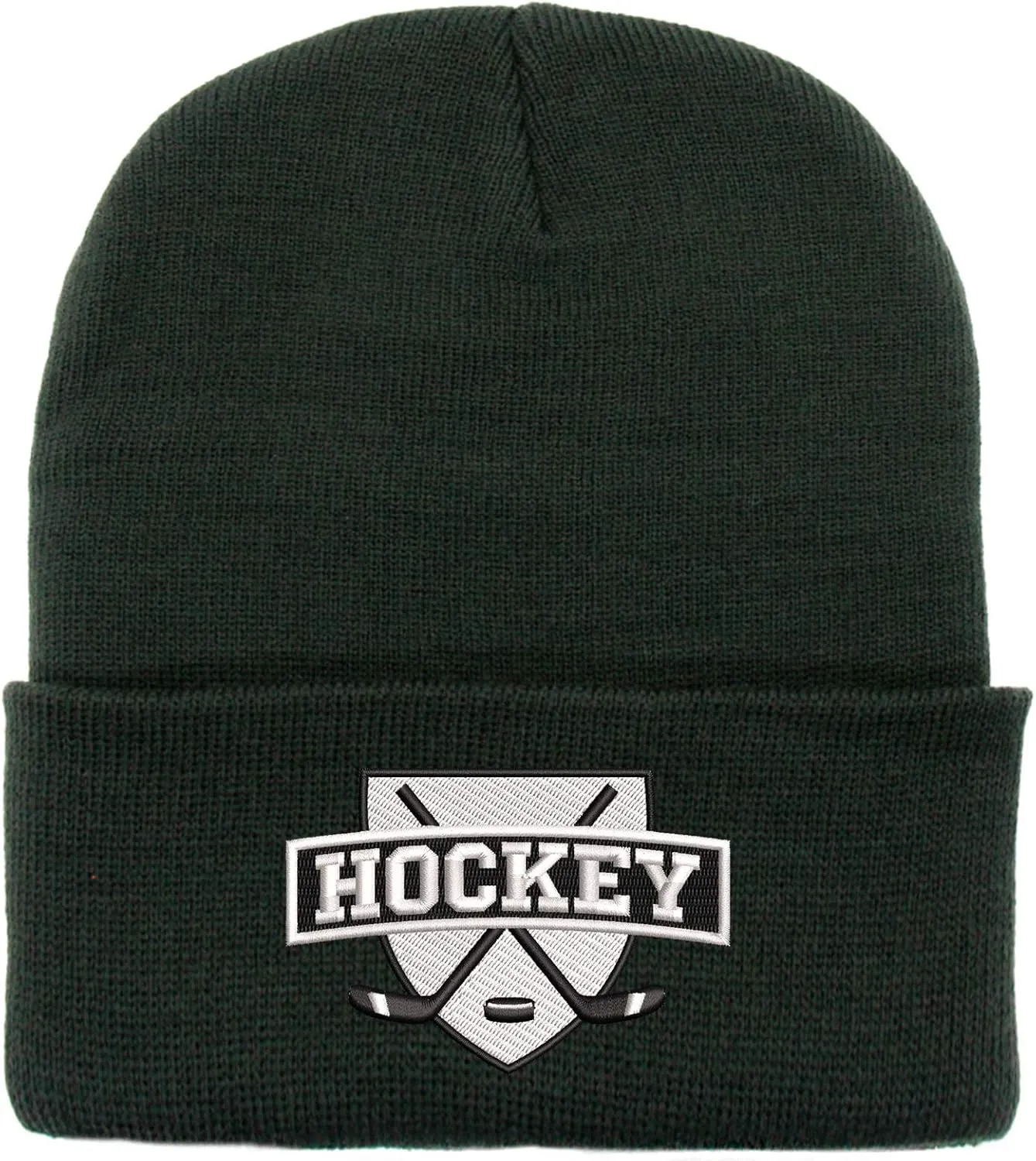 Embroidered Ice Hockey Thick and Warm Skull Cap Cuffed Beanie Men Women Kids