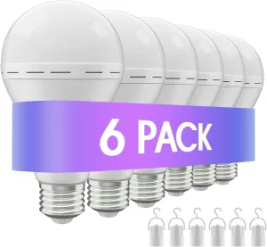 Emergency Rechargeable Led Light Bulb with Hook,Stay Lights Up When Power Failure, 1500mAh 12W 60W Equivalent LED Light Bulbs for Home, Camping, Hiking, 6 Pack