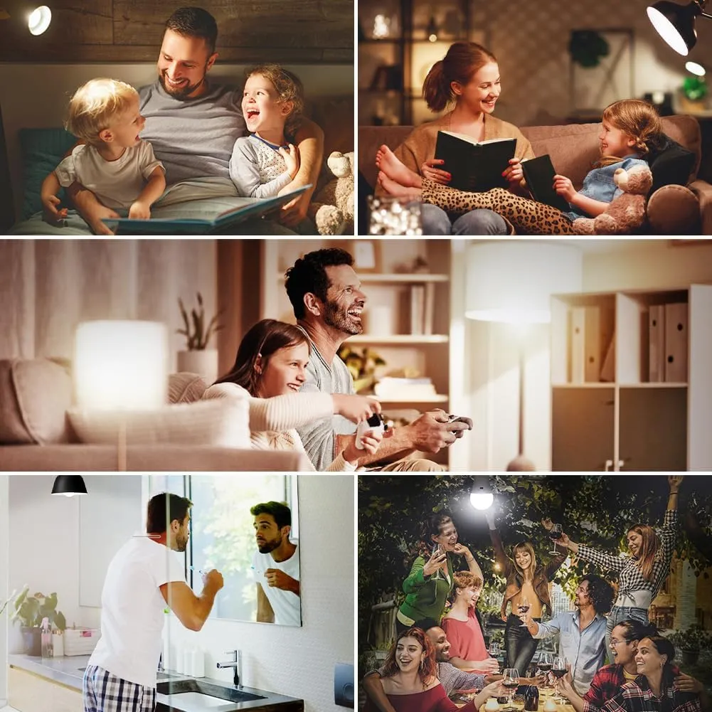 Emotionlite Rechargeable Emergency Light Bulb,1800mAh Battery Backup for Home Power Failure,Outage Emergency Reading Lighting Camping Hurricane,3 Brightness Dimmable,Neutral White,E26 Base,6 Pack