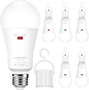 Emotionlite Rechargeable Emergency Light Bulb,1800mAh Battery Backup for Home Power Failure,Outage Emergency Reading Lighting Camping Hurricane,3 Brightness Dimmable,Neutral White,E26 Base,6 Pack