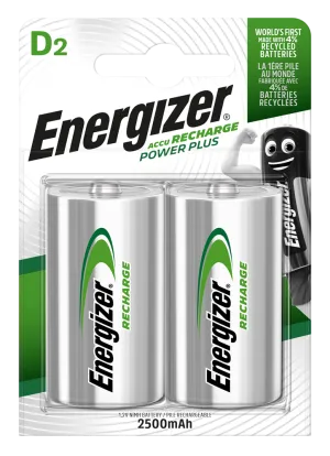Energizer D size 2500mAh Recharge Power Plus, Pack of 2