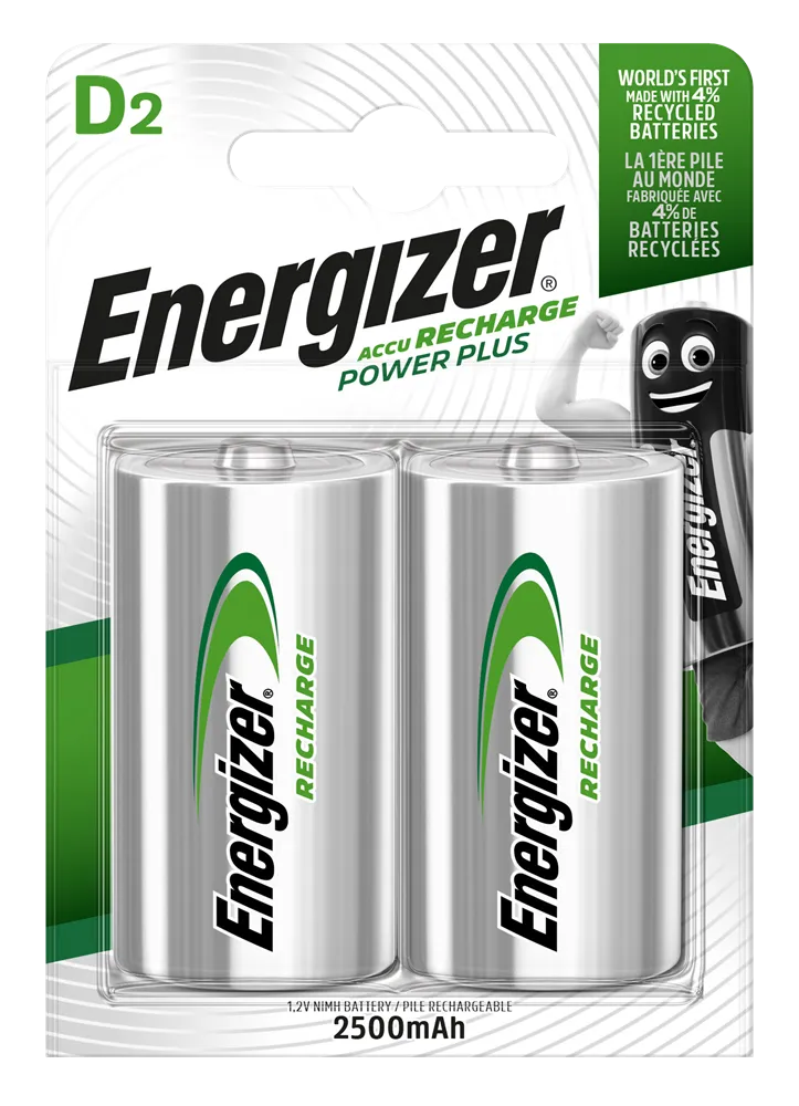 Energizer D size 2500mAh Recharge Power Plus, Pack of 2