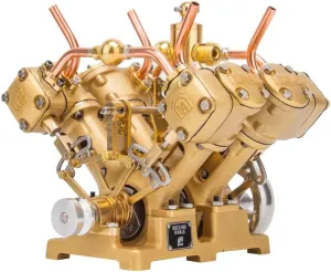 Engine Model Kit That Works, RW-V4 Mini V-Shape 4-Cylinder Reciprocating Steam Engine Model for 90-150cm Steamships (Boiler Not Included)