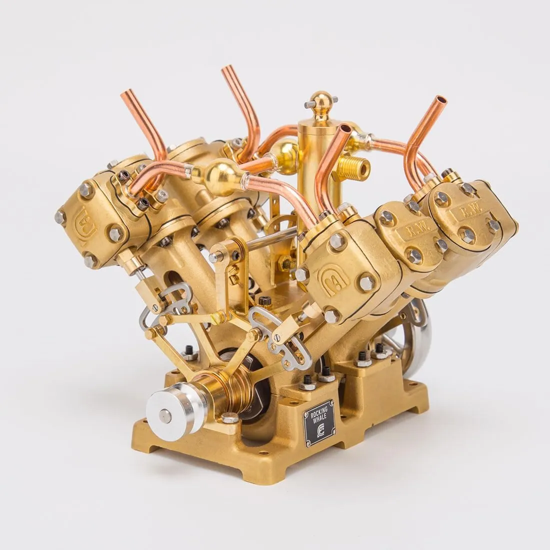 Engine Model Kit That Works, RW-V4 Mini V-Shape 4-Cylinder Reciprocating Steam Engine Model for 90-150cm Steamships (Boiler Not Included)