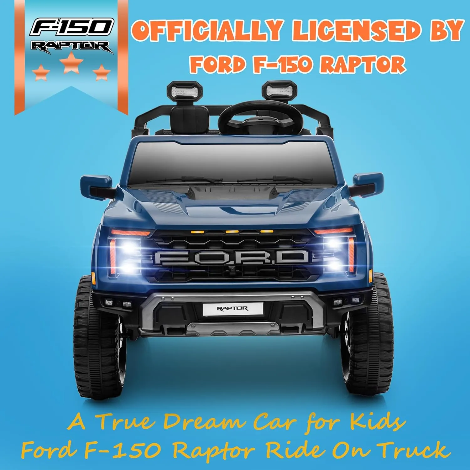 ENYOPRO 24V Ride on Toys for Big Kids, Licensed Ford F-150 Raptor Kids Electric Car with Remote Control, Kid Ride on Truck with 20" Spacious Seat, High Low Speed, Bluetooth, Music (Blue)