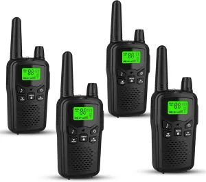 Erelis Long Range Walkie Talkies with 22 FRS Channels, Adults with Lamp, VOX, LCD Display for Outdoor Activities 4 Pack (Black)