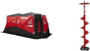 Eskimo Outbreak 850XD Pop-up Portable Insulated Ice Fishing Shelter, 114 sq ft. & 35600 Pistol Bit 8" Ice Auger Drill Adaptive Ice Auger Weighs only 3.9 Pounds, Centering Point