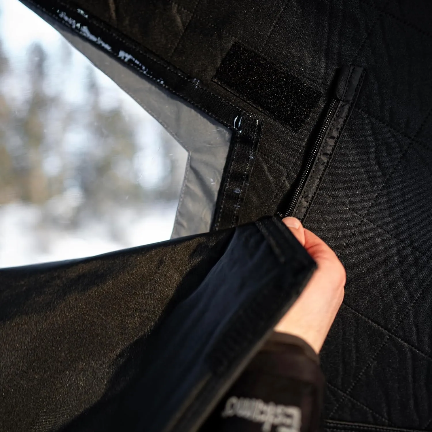 Eskimo Outbreak Portable Pop-Up Ice Fishing Shelter, Stormshield Insulated Fabric, No Trip Door, Durable Hub Design, Deluxe Tie Downs, Red/Black