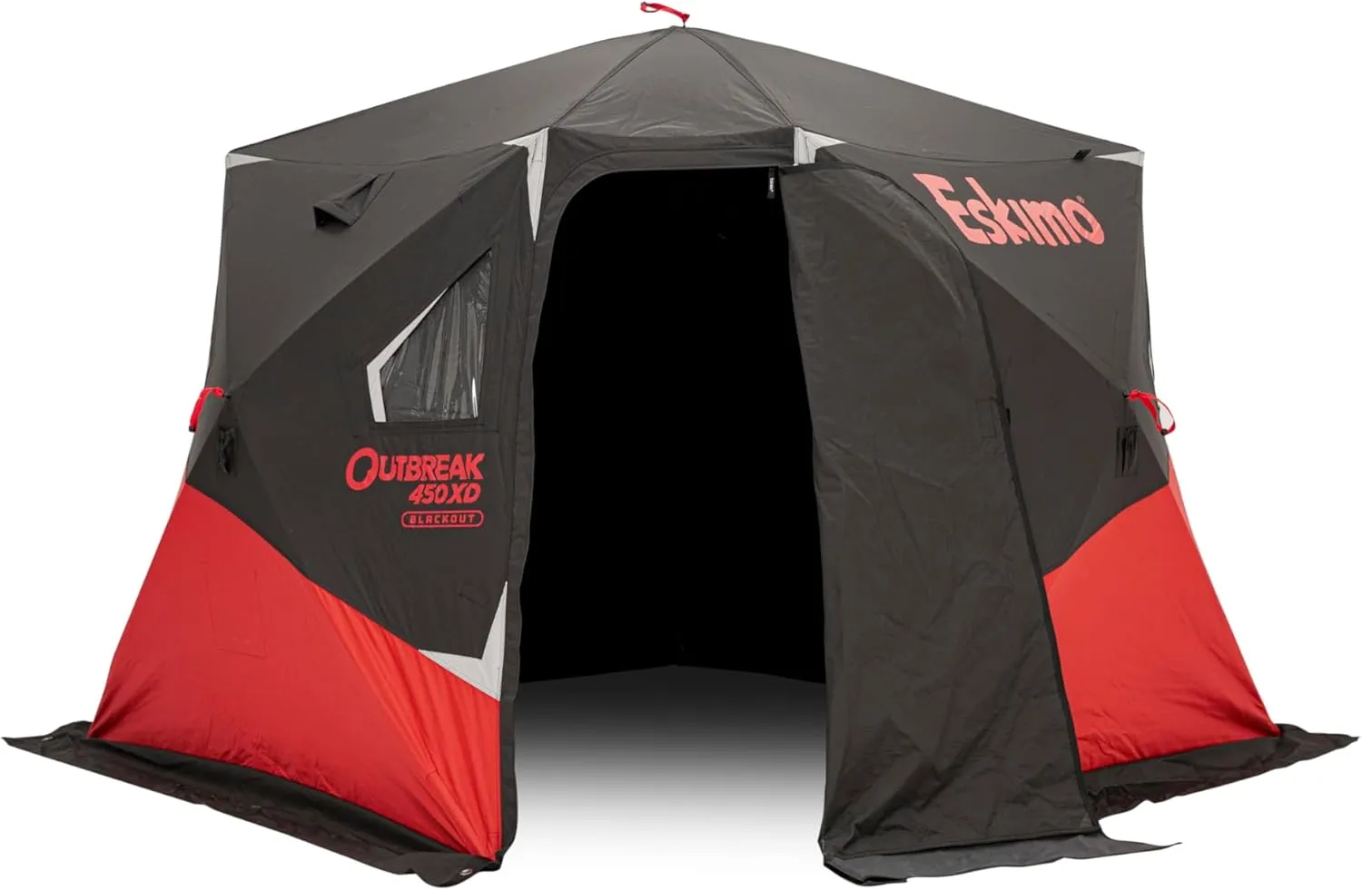 Eskimo Outbreak Portable Pop-Up Ice Fishing Shelter, Stormshield Insulated Fabric, No Trip Door, Durable Hub Design, Deluxe Tie Downs, Red/Black