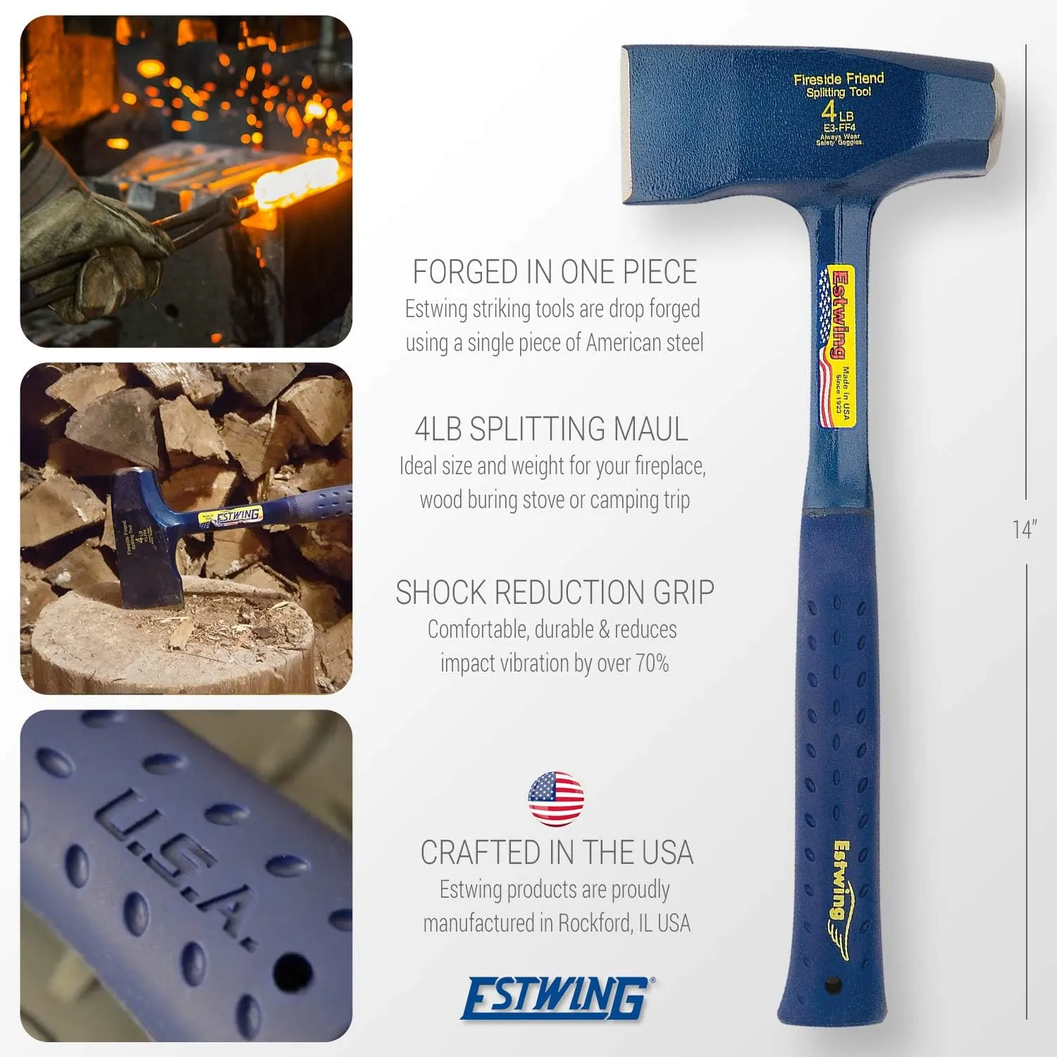 Estwing Sportsman's Axe - 14" Camping Hatchet Bundle with Fireside Friend Axe - 14" Wood Splitting Maul
