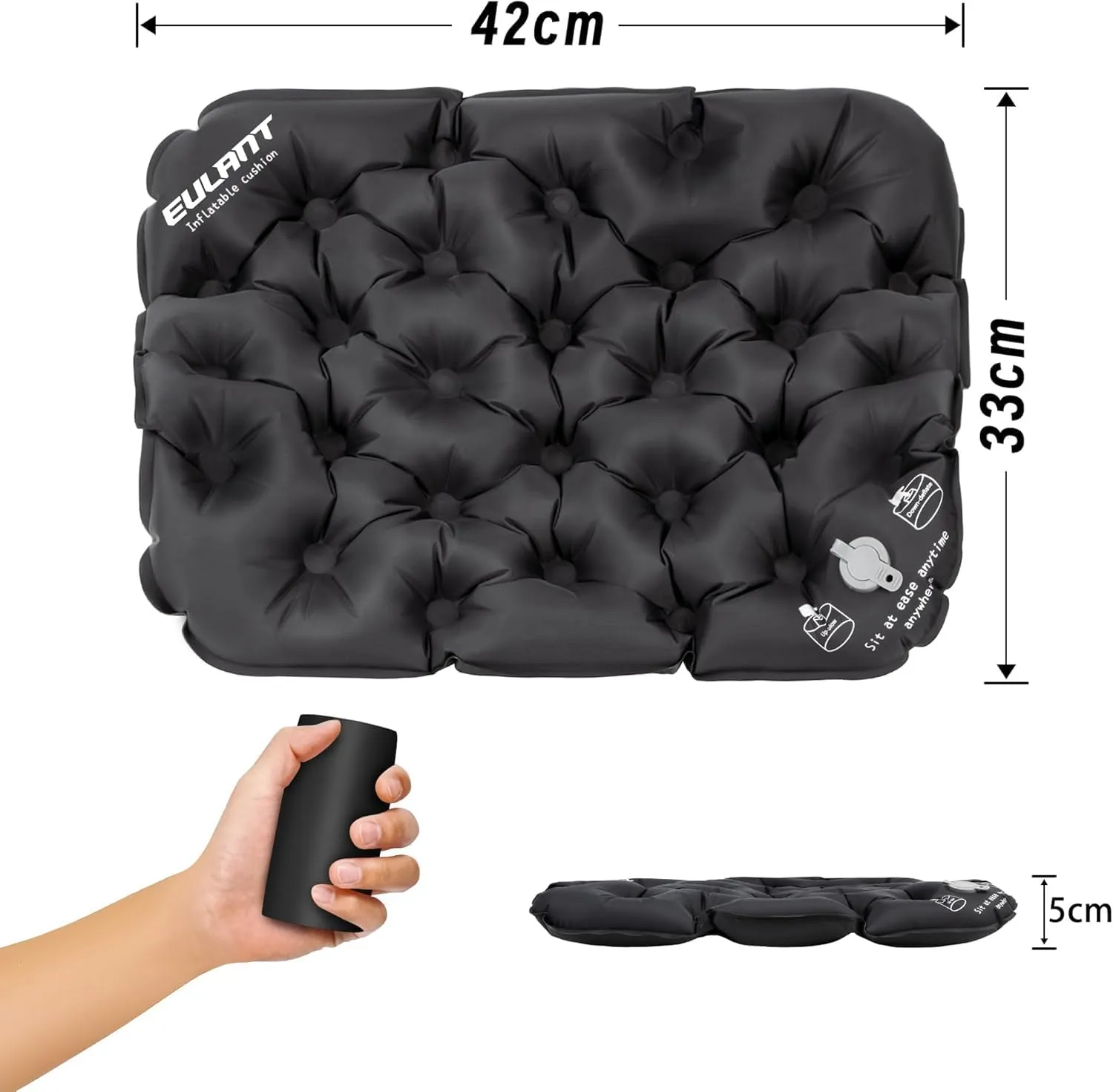Eulant Lightweight Inflatable Air Seat Cushion - Portable Travel Cushion, Suitable for Camping, Hiking, Climbing, Bleacher, Home and Office