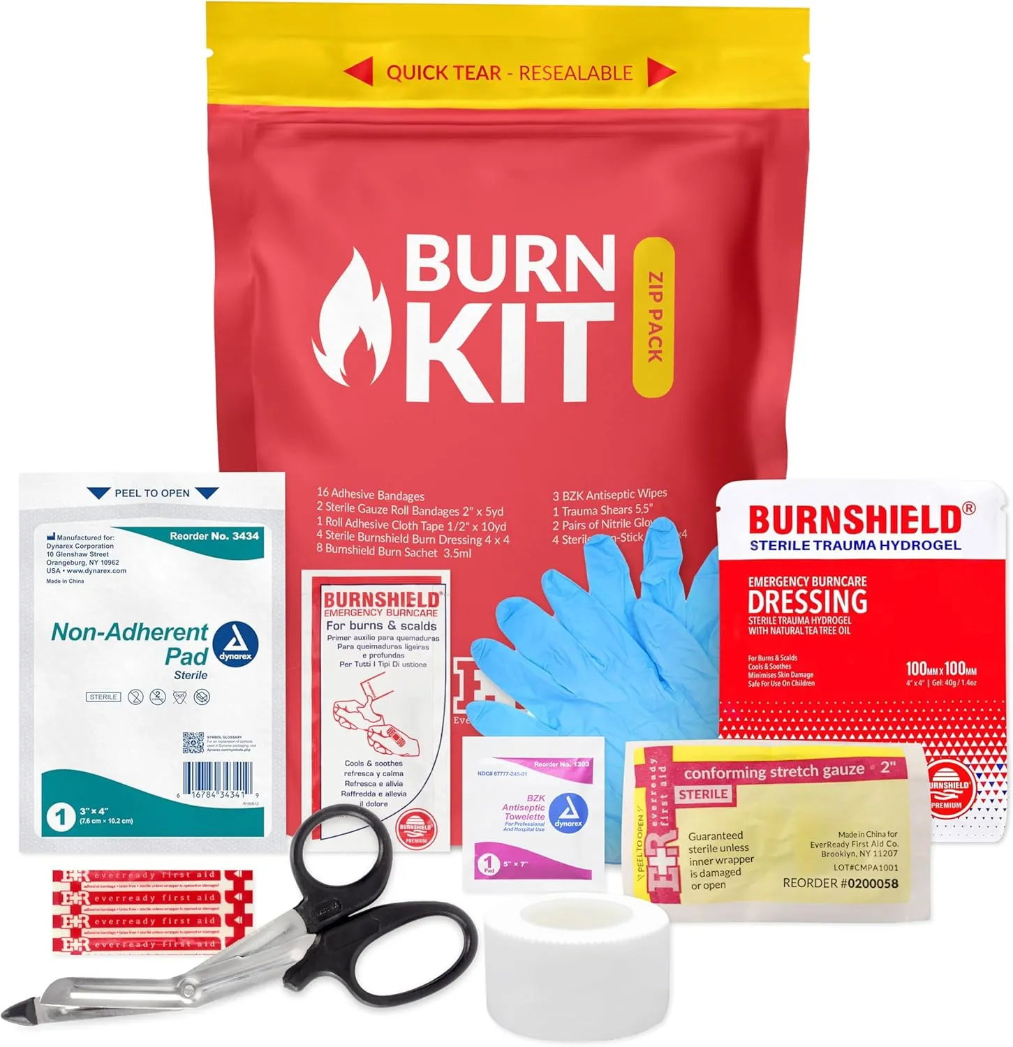 Ever Ready First Aid Emergency Burn Kit in Compact First Aid All-Purpose Resealable Pack for Home, Office & Travel