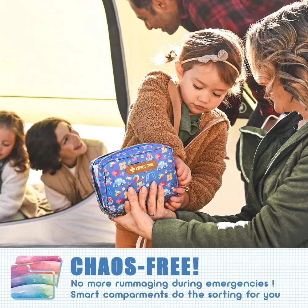 EVERLIT Care Rescue Pack | Family-Friendly First Aid Kit for Kids with 200 Pcs Medical Supplies | Travel-Friendly Compact Storage Bag for Home, Car, Travel, Camping, Adventure (Christmas)