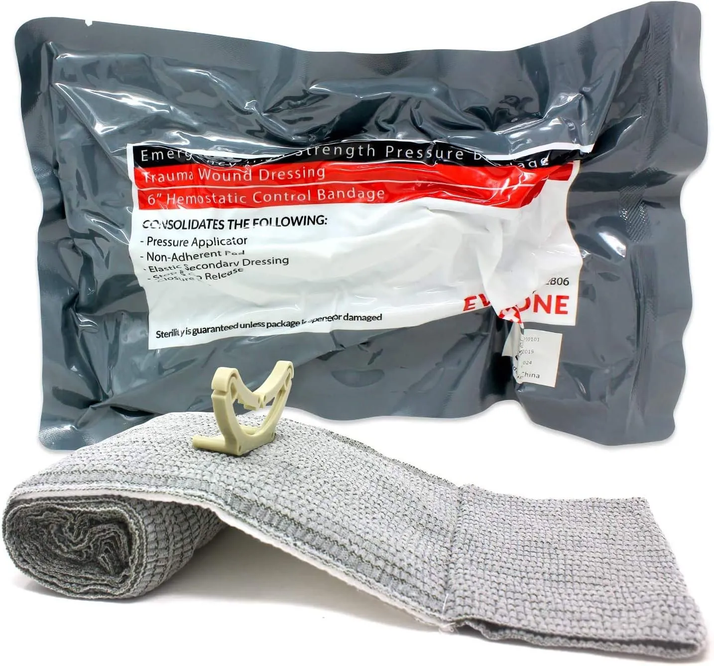 EverOne 6" Israeli Emergency High Strength Compression Bandage, Trauma Wound Dressing, Hemostatic Control Bandage, 2 Pack