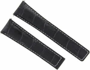 Ewatchparts 22/18mm Leather Band Strap Compatible With 22mm Breitling Bentley Deployment Clasp Black With White Stitching