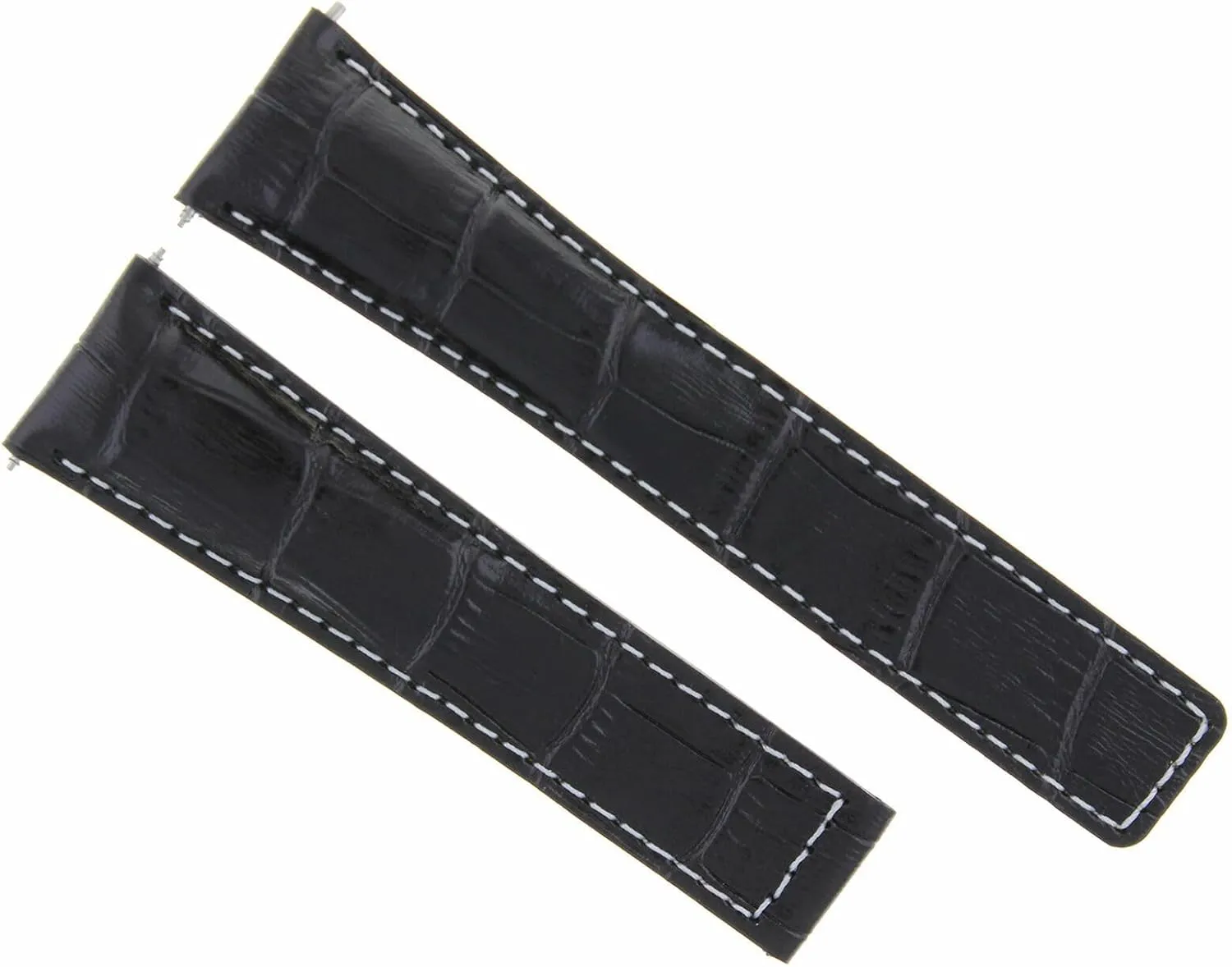 Ewatchparts 22/18mm Leather Band Strap Compatible With 22mm Breitling Bentley Deployment Clasp Black With White Stitching