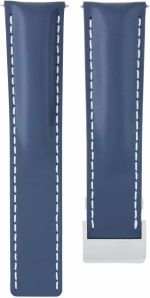 Ewatchparts 22mm Leather Watch Band Strap Smooth Compatible With Breitling 41 A17366D71O1S1 Clasp Blue Brush With White Stitching