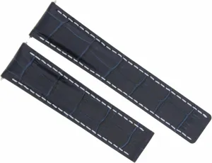 Ewatchparts Leather Watch Band Strap Compatible With Breitling Navitimer Colt Chronomat Clasp 22/20mm Blue With White Stitching