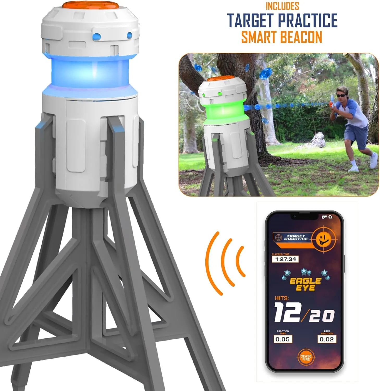 Faction SPECTRE Gel Blaster (Cloud Enabled App, Multiplayer Game Play via Bluetooth) with Night Tracer Technology, 500 Glow Rounds, Target Practice Smart Beacon, 10,000 Blue Rounds, Protective Eyewear