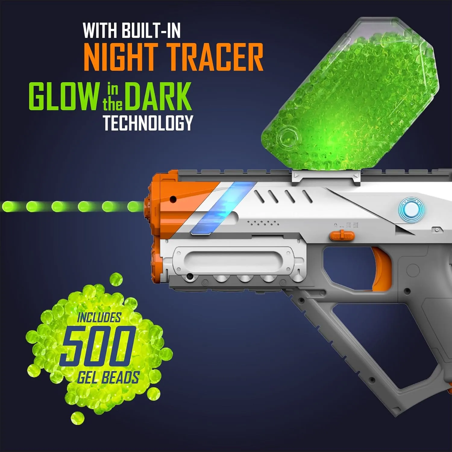 Faction SPECTRE Gel Blaster (Cloud Enabled App, Multiplayer Game Play via Bluetooth) with Night Tracer Technology, 500 Glow Rounds, Target Practice Smart Beacon, 10,000 Blue Rounds, Protective Eyewear
