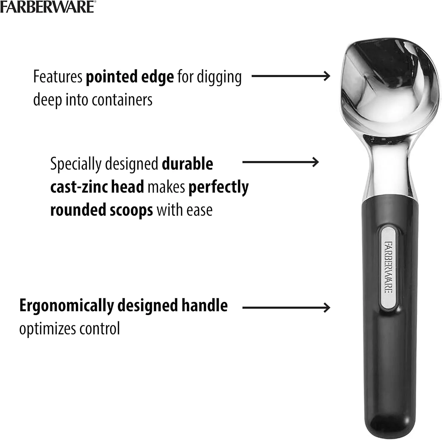 ​Farberware Professional Ice Cream Scoop, ​​Comfortable Handle, Heavy Duty, Professional Grade Scooper, Get Perfect Shape Scoops, Great for Spooning Frozen Hard Gelato and Sorbet, Cookie Dough, Melon