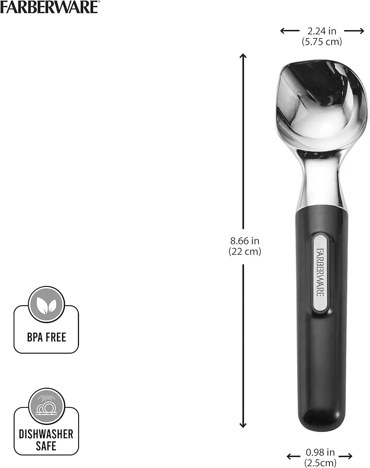 ​Farberware Professional Ice Cream Scoop, ​​Comfortable Handle, Heavy Duty, Professional Grade Scooper, Get Perfect Shape Scoops, Great for Spooning Frozen Hard Gelato and Sorbet, Cookie Dough, Melon