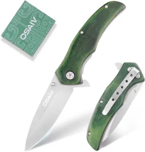 Fathers Day Gift from Daughter Son Kids - Pocket Folding Wood Knife, Speed Safe Assisted Opening EDC Tactical Knives with Liner Lock, Ideal Gift for Camping Survival Men (Green)