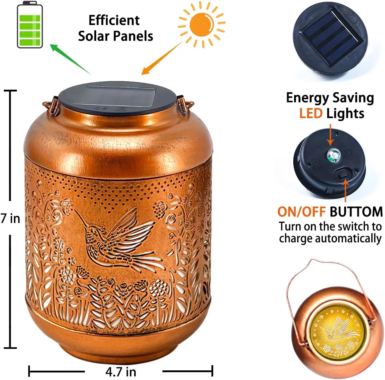 Fathers Day Gifts Hummingbird Solar Lanterns Outdoor Waterproof Hanging Solar Lights Hummingbird Gifts for Women Men Metal Bird Decorative LED Lanterns for Yard, Patio, Lawn, Pathway, Garden Decor