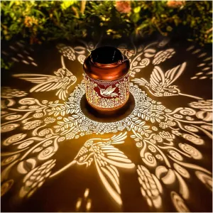 Fathers Day Gifts Hummingbird Solar Lanterns Outdoor Waterproof Hanging Solar Lights Hummingbird Gifts for Women Men Metal Bird Decorative LED Lanterns for Yard, Patio, Lawn, Pathway, Garden Decor