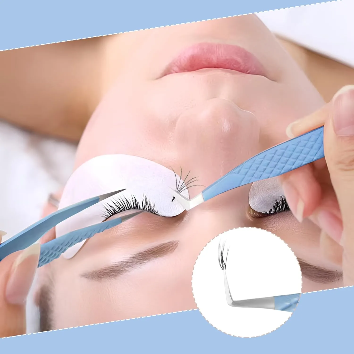 Fiber Tip Lash Tweezers For Eyelash Extension Tweezers Professional Eyelash Extension Tweezer - Set of 4 Pcs Diamond Grip Stainless Steel Fiber Tweezer (4, Sky Blue)