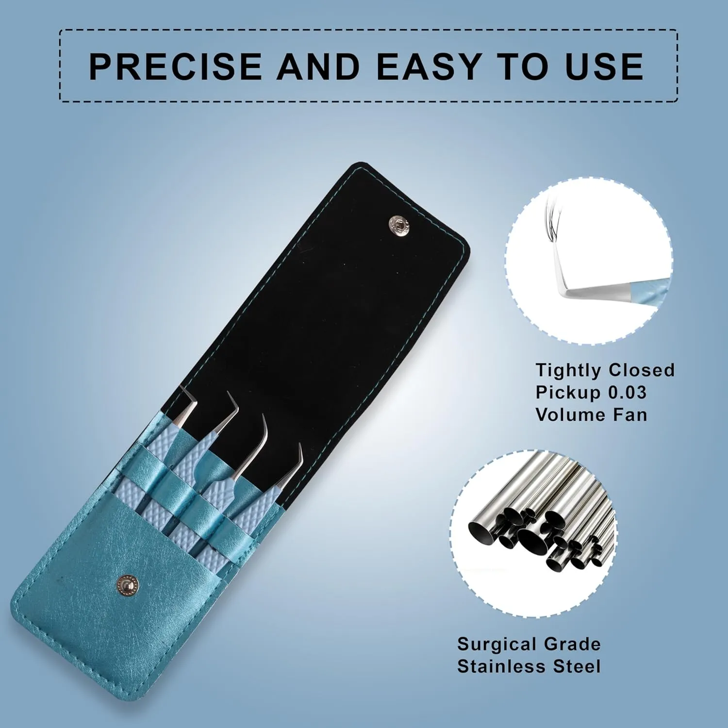 Fiber Tip Lash Tweezers For Eyelash Extension Tweezers Professional Eyelash Extension Tweezer - Set of 4 Pcs Diamond Grip Stainless Steel Fiber Tweezer (4, Sky Blue)