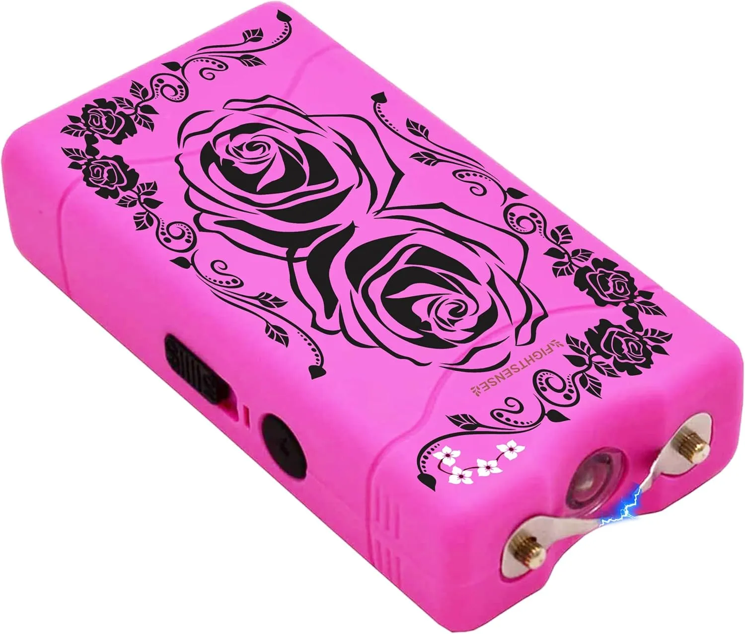 FIGHTSENSE Self-Defense Kit W/Pepper Spray & Mini Stun Gun for Men & Women,25 Burst,12 Foot Range,1.60 µC Painful Charge,LED Flashlight,Safety Switch (Camo Pink Bling)