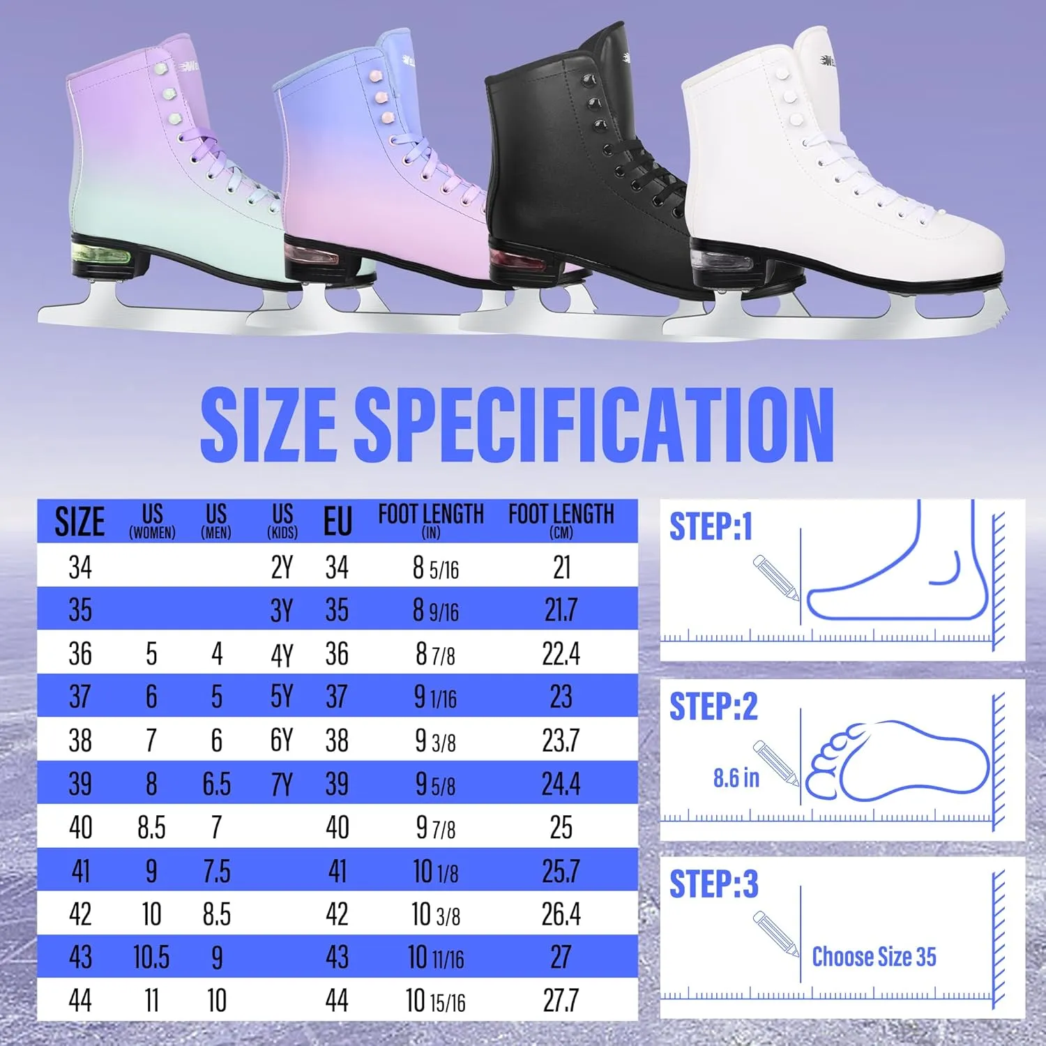 Figure Ice Skates for Women Girls and Boys, Lace-Up Adult Figure Skate Ice Hockey Skates for Outdoor and Skating Rink, Figure Ice Skate Shoes Size 5 6 7 8 9 10 11 and Youth 2Y 3Y
