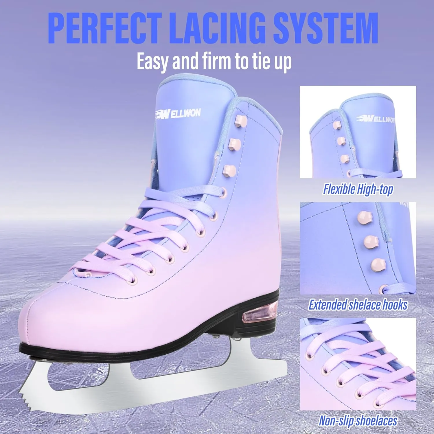 Figure Ice Skates for Women Girls and Boys, Lace-Up Adult Figure Skate Ice Hockey Skates for Outdoor and Skating Rink, Figure Ice Skate Shoes Size 5 6 7 8 9 10 11 and Youth 2Y 3Y