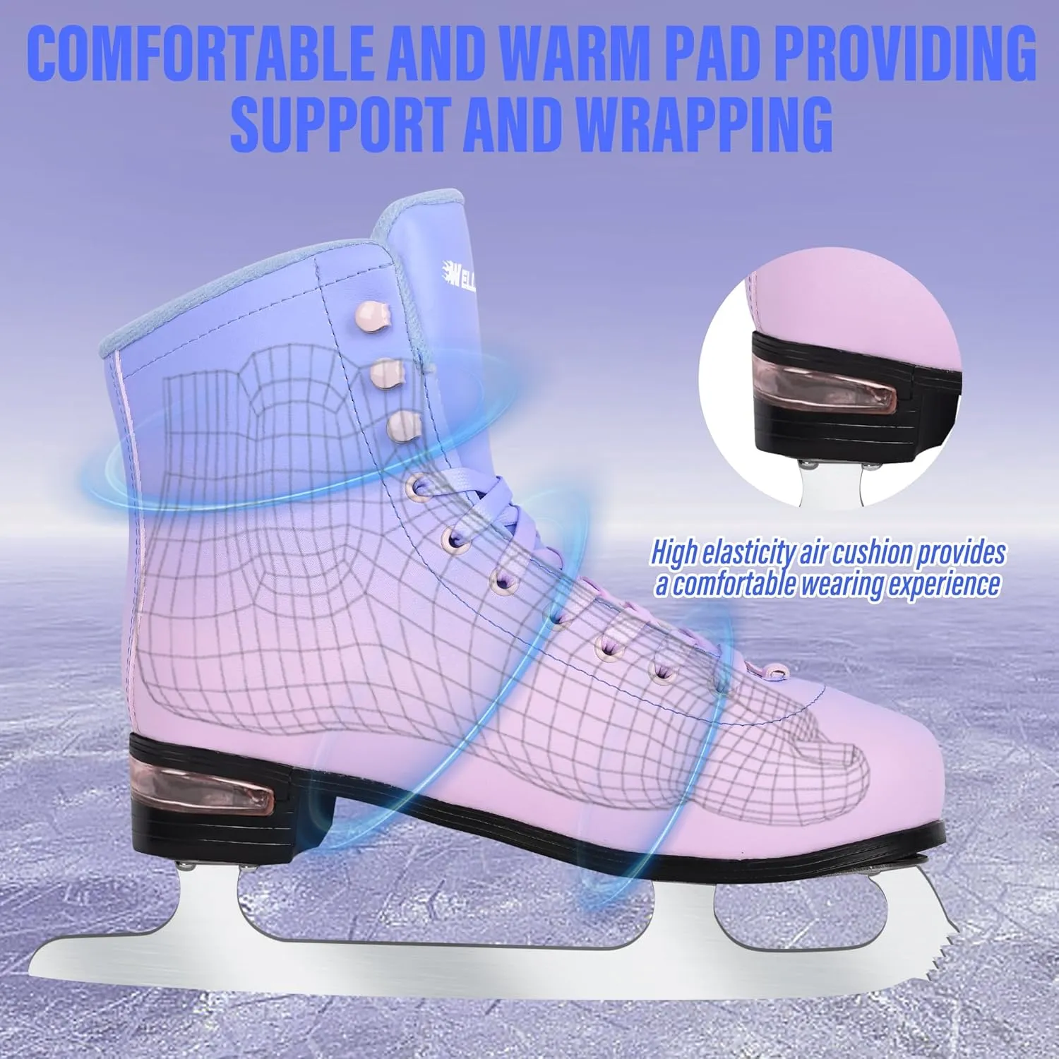 Figure Ice Skates for Women Girls and Boys, Lace-Up Adult Figure Skate Ice Hockey Skates for Outdoor and Skating Rink, Figure Ice Skate Shoes Size 5 6 7 8 9 10 11 and Youth 2Y 3Y